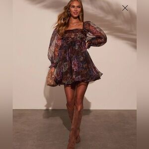 Moxie Organza Babydoll Mini Dress size large boho floral Vici